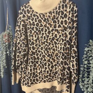 Crown & Ivy Animal Print Cowl Neck Sweater